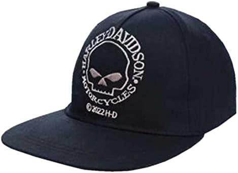 גולגולת הגולגולת של הארלי -דייווידסון הקטנה מתנדנדת שוליים שוליים כובע פעוטות אחורי - שחור