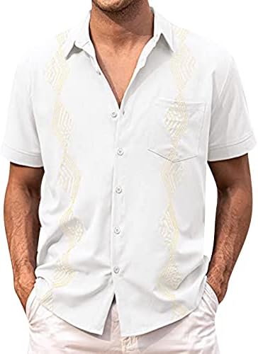 2023 גברים חדשים קיץ מזדמן חוף רופף רקום חולצה עם שרוולים קצרים חולצה שרוול ארוך צוואר מדומה
