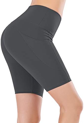 מכנסי יוגה בעלי מותניים גבוהים של Lianshp לנשים לבקרת בטן אימון ספורטיבי המריצות מכנסיים קצרים עם כיסים 8