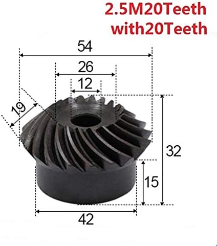ציוד תעשייתי 2 יחידות 1: 1 פוע הילוך 2.5 מודולוס 20 שיניים + 20 שיניים פנימי חור 12 ממ 90 תואר כונן החלפת פחמן