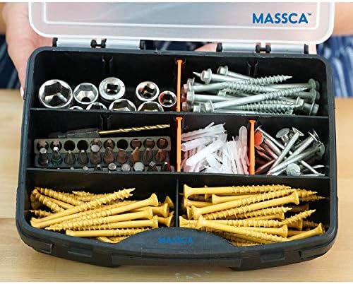 מארגן בורג Massca תיבת אחסון חומרה עם 10 תאים לכלים, אגוזים, ברגים, ברגים וחומרה, מארגן חלקים קטנים וקומפקטיים,