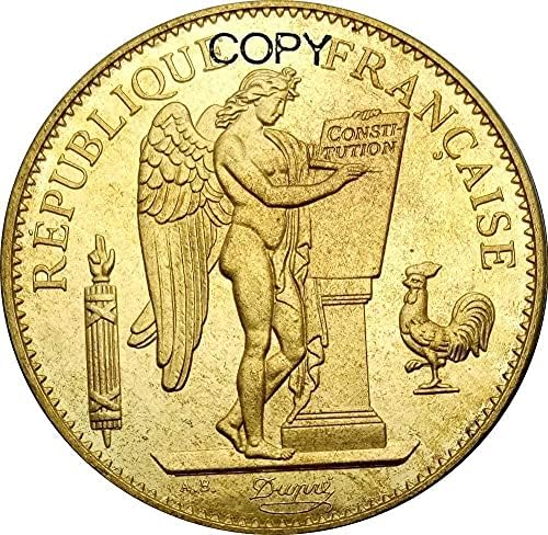 צרפת גולד 1887 A PARIS 100 פרנקים מזל מלא מלאך פליז מטבעות מטבעות להעתקה למתנה עותק עבורו