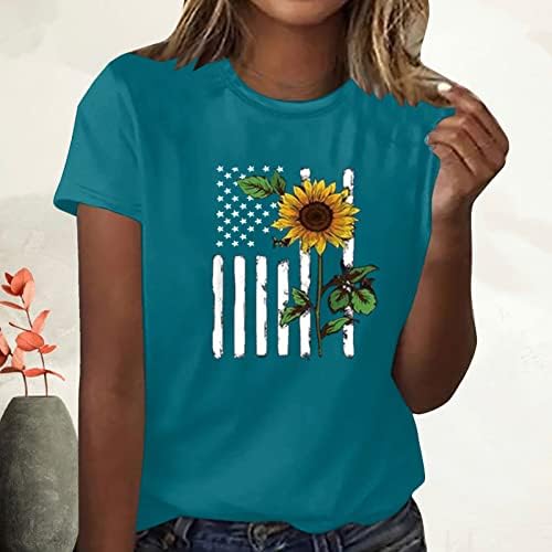 דגל אמריקאי חולצת חולצות פטריוטיות נשים נשים 4 ביולי טי טופ טופיות ארהב דגל חמניות הדפס טריקו טריקו גרפי קיץ