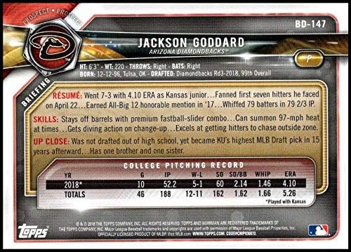 דראפט Bowman 2018 BD-147 ג'קסון גודארד RC טירון אריזונה דיימונדבק MLB כרטיס מסחר בייסבול