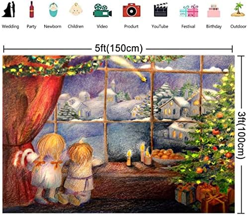 5 על 3 רגל עפרון ציור חג המולד תינוק צבע רקע ציור רקע אדום חלון חג המולד פיות סצנת שלג צילום עץ חג המולד