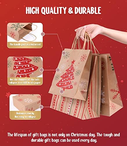 שקיות מתנה לחג המולד של קוסאמו 16 יחידות, תיק מתנה קראפט עץ חג המולד איילים פתית שלג למסיבת חג המולד טובות תיבת פינוק