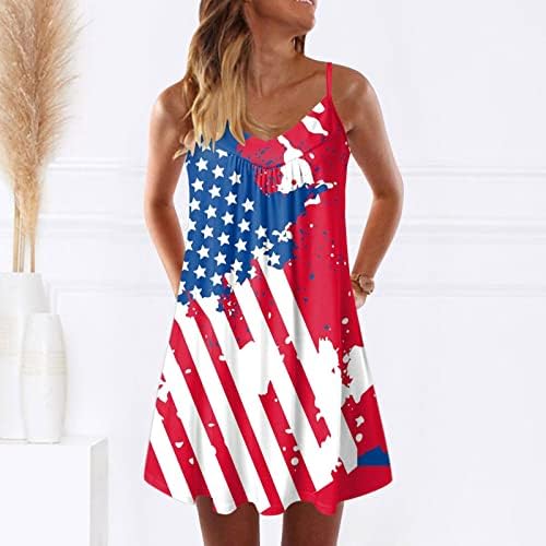 מיאשוי ארוך שמלה מזדמן לנשים עצמאות יום לנשים של אמריקאי 4 של יולי מודפס בוהו מתגנדר מקרית שמלות