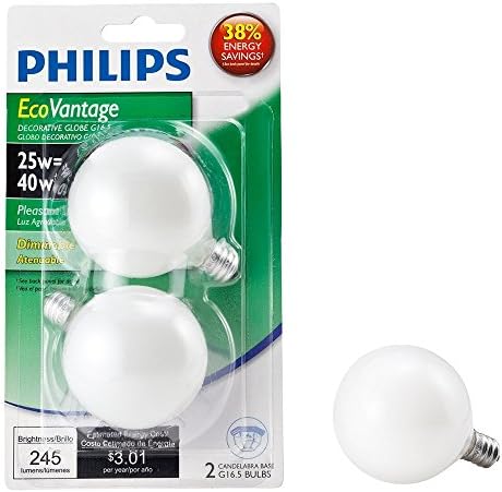 פיליפס 420877 40 ואט שווה ערך הלוגן גרם 16.5 לבן גלוב מנורת בסיס ניתן לעמעום אור הנורה, רך לבן, 2 חבילה