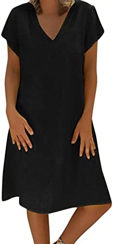 טיקוי בתוספת גודל שמלה רפויה לנשים שמלות כותנה פשתן מוצקות עם צווארון שרוול קצר שמלת מידי 2023 בגדי קיץ