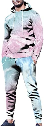 עניבת אימונית לגברים של ABABC צבע 2 חלקים תלבושות אופנה ענני הזעה קפוצ'ון הדפס עם מכנסי ריצה לכיס סט ספורט