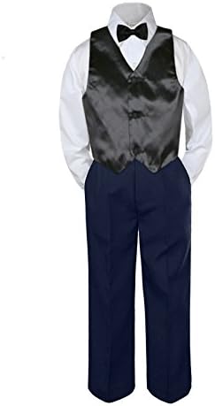 4 pc פעוטות פעוט חליפת מסיבות טוקסידו מכנסי חיל הים חולצת עניבת פרפר סט עניבה 5-7