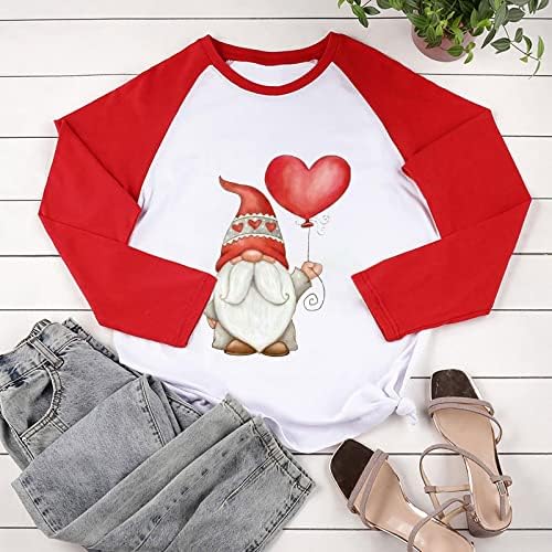 נשים של חג האהבה גנום סווטשירט עם לב בלוני חמוד קריקטורה מודפס חולצות חולצה ארוך שרוול סוודר