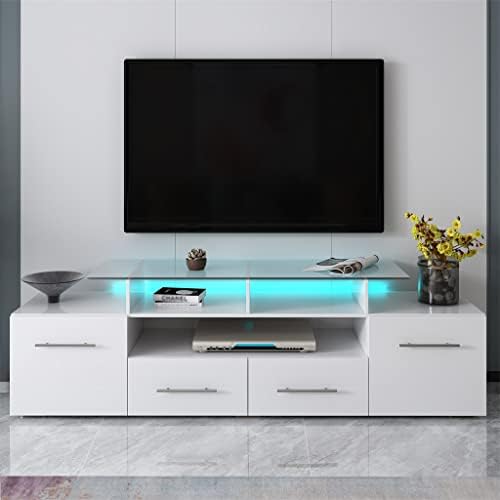 עמדת טלוויזיה Lhllhl עם אורות LED משתנים בצבע ארון טלוויזיה מרכז בידור אוניברסלי לטלוויזיה 70 טלוויזיה
