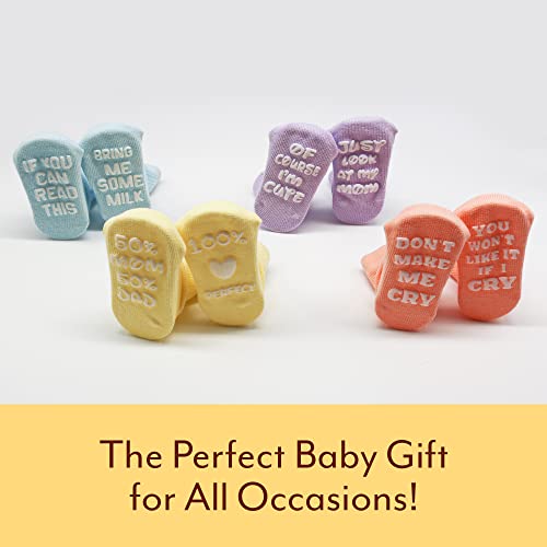 Mommachi גרבי תינוקות מתנות סט בפסטל - 4 זוגות לא מחליקים גרבי תינוק 0-6 חודשים, גרבי תינוק מצחיקים, מתנות לתינוקות יוניסקס