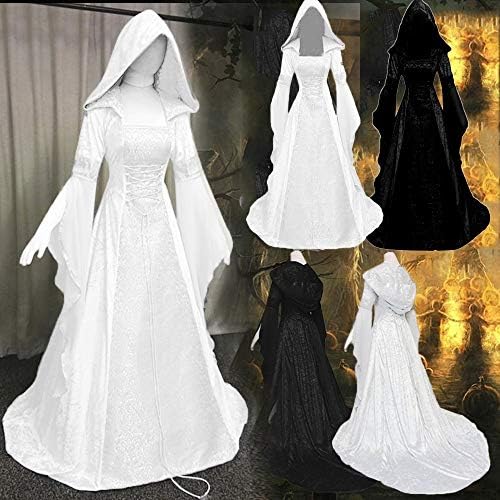 צפותים ליל כל הקדושים שמלת נשים בציר סלעית מכשפה גלימת שמלת חצוצרת שרוול מימי הביניים חתונה שמלת ליל כל הקדושים קוספליי שמלה
