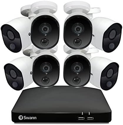 SWANN DVR מערכת מצלמות אבטחה ביתית עם 1TB HDD, 8 מצלמות כדורים של ערוץ 8, 1080p מעקב קווי, מקורה/חיצוני, CCTV,