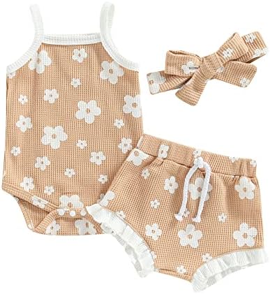GuliRifei יילוד תינוקות תינוקות פרחים פרחים מכנסיים קצרים תינוקות בנות סרוגים שרוול קצר רומפר צמרות בגדי קיץ