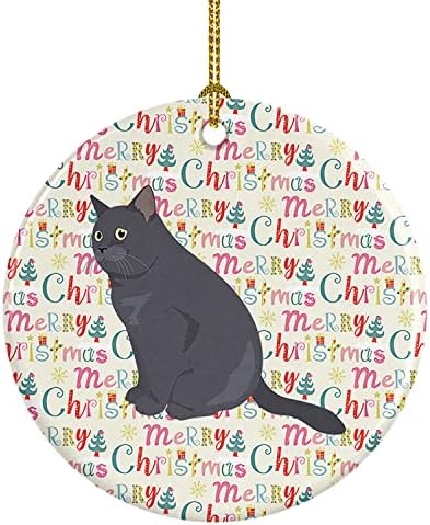 אוצרות קרוליין WDK2408CO1 קישוט קרמיקה לחג המולד של חתול החתול הבריטי, קישוטים לעץ חג המולד, קישוט תלוי לחג המולד,