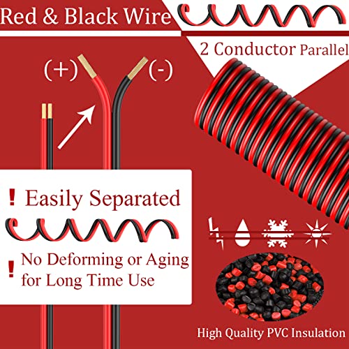 חוט מד 12 מד, חוט חשמל אדום ושחור 12 AWG 2 חוט מוליך 100ft 12V/24V DC כבל LED רצועות תיל הרחבה לרמקול נוף נוף