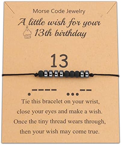 בלוק 13 משאלות יום הולדת צמיד מתנת יום הולדת 13 יום הולדת שמח קוד מורס צמיד מתנת יום הולדת 13