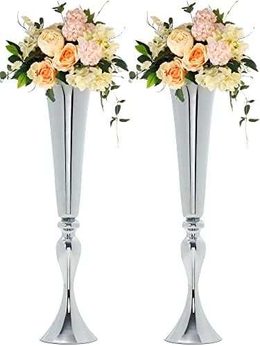 2 אגרטלי חצוצרה מוגדרים עבור אגרטלים מרכזיים לסלון, מרכזי חתונה באגרטל גבוה לשולחנות, מעמד פרחים וקישוטי שולחן חתונה מרכזי