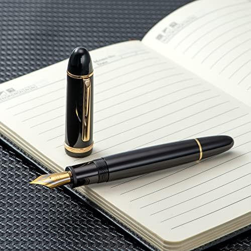ג ' ינהאו 159 עט נובע אקרילי שחור, גודל 8 ציפורן בינונית עט כתיבה חלקה בעיצוב קלאסי עם ממיר
