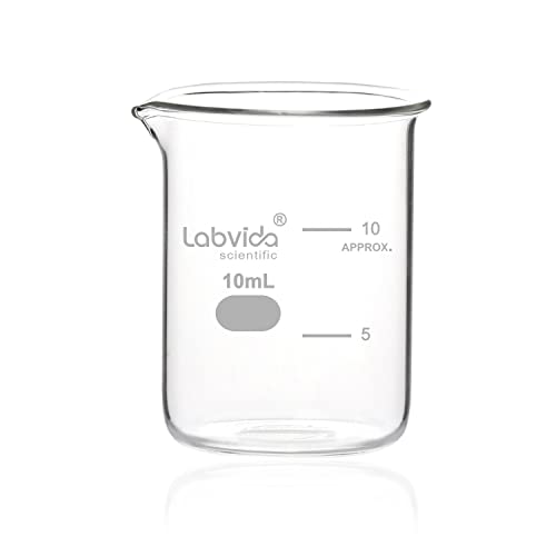 Labvida 24 יחידות של כוסות זכוכית זכוכית זכוכית, כרך 50 מל, 3.3 בורוסיליקט גריפין צורה נמוכה עם סיום מודפס, LVA004