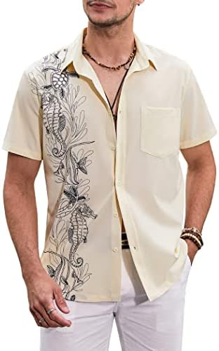 קופנדי גברים של חוף חולצות קצר שרוול הוואי חולצה מודפס כפתור למטה חולצות עם כיס