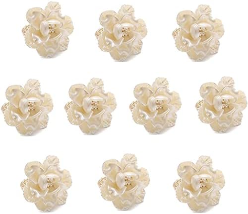 TJLSS 10 יחידות סגנון אירופאי פרח יצירתי פרח לבן סגסוגת מפית מפית אבזם פרח מפית טבעת מפית