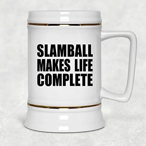 Designsify Slamball הופך את החיים למושלמים, 22oz Beer Stein Ceramic Tickard ספל עם ידית למקפיא, מתנות ליום הולדת יום הולדת