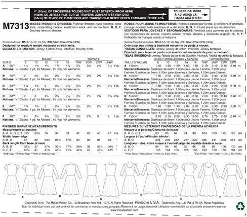 התבניות של מק'קל M7313 שמלות מתרחבות של מיסס/נשים, גודל B5
