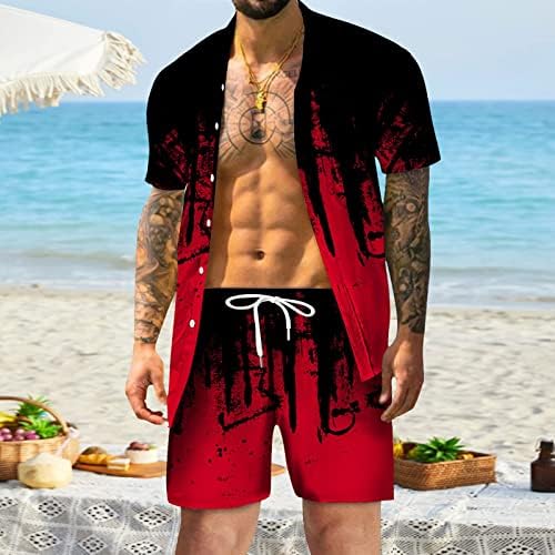 XZHDD Mens 2 חלקים תלבושת הוואי קובעת כפתור שרוול קצר בקיץ למטה סט ספלאש-דיו-דיו חולצות חוף מכנסיים קצרים מזדמנים