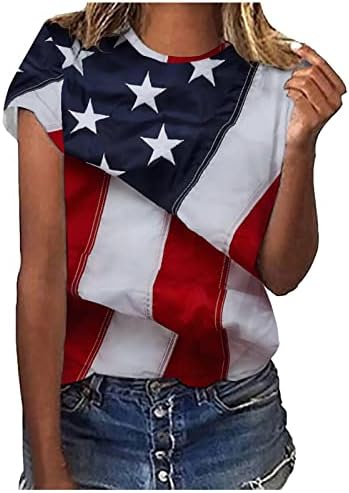 חולצות ליום העצמאות לנשים שרוול קצר שרוול O-צוואר חולצת טריקו חולצות טרנדיות טרנדיות טיזים גרפיים פטריוטיים חולצה