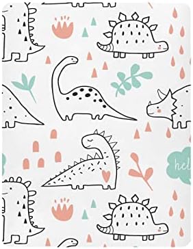 קיגאי דינוזאור מצחיק מצויד גיליונות עריסה לתינוקות לבנים ובנות, 28 '' x 52 '' רך נושם יוניסקס גיליון עריסה מתאים