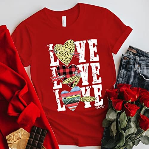 חולצות חג האהבה לנשים שרוול ארוך טרנדי צווארון וי מזדמן טוניקות חגיגה גרפיות חמודות