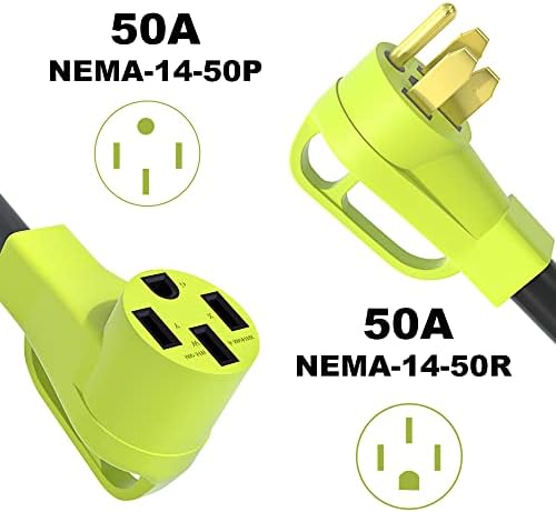 Aoweitour 15ft 50 AMP RV כבל הארכה, NEMA 14-50p ל- NEMA 14-50R חוט הארכת כוח, עם ידית, חוט כבד 6/3+8/1 חוט