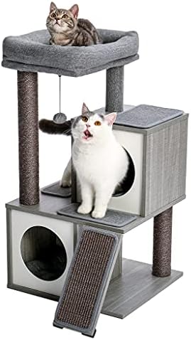 מגדל חתולי עץ חתולים מודרניים הכולל עמודי גירוד מכוסים סיסל, דירה מרווחת ומוט גדול לחתולים קטנים עד בינוניים