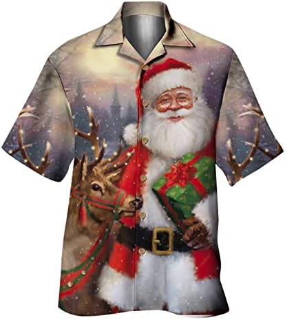כפתור לגברים לחג המולד XXBR חולצות שרוול קצר חג המולד סנטה קלאוס תלבושות של חולצת מעצב חידוש בכושר רגיל
