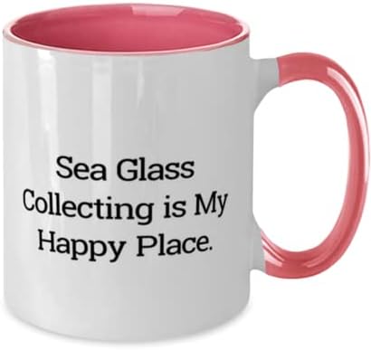 מתנות איסוף זכוכית ים מגניבה, איסוף זכוכית ים הוא המקום המאושר שלי, זכוכית ים אוספת שני ספל 11 oz מחברים