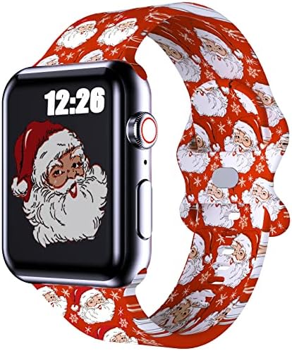 להקת חג המולד תואמת להקת Apple Watch לנערות נשים מתנות לבנים, להקות צפייה בסיליקון ספורט לסדרה 8 7 6 5 4 SE 3 2 1 עיצוב