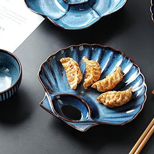צלחת סושי יפנית צלחת סושי קרמיקה עם צלחת צלחת טבילה בצורת בוסום בצורת, צלחת כופתת חרסינה עם תא רוטב לסושי,