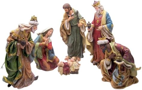 סט מידה מסורתי רב-צבעי גדול בן 6 חלקים, עיצוב חג מולד בודד, מתנה דתית, גובה 16.5 אינץ '