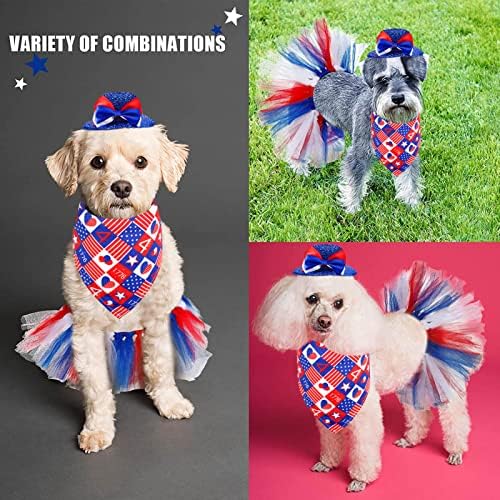 4 ביולי כלב פטריוטי תלבושות, 3 חבילה כלב כובע, אמריקאי דגל אלמנט כלב בנדנה, כלב טוטו חצאית סט, עצמאות יום לחיות מחמד
