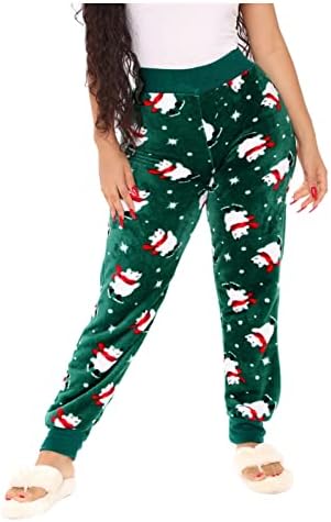 מכנסי טרנינג לחג המולד נשים עם כיסים מזדמנים מותניים גבוהים מכנסי טרנינג מכנסיים שלג פתית שלג רופפת רצועות טרקלין