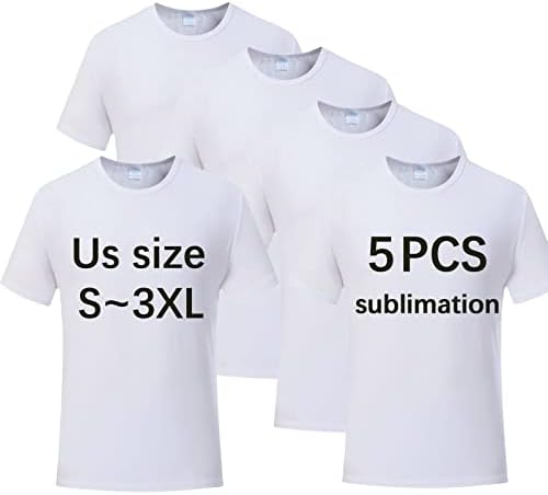 5 חתיכות פוליאסטר למבוגרים חולצות עבור סובלימציה לבן ריק צוות צוואר גברים קצר שרוול חולצה