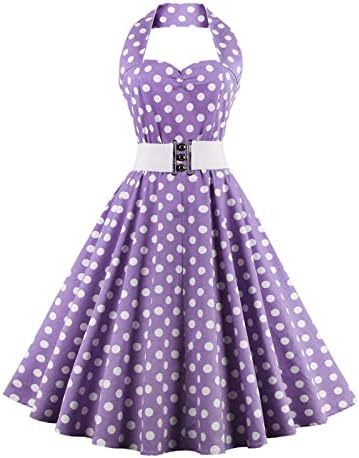 1950 שמלת לנשים בציר קוקטייל הלטר שמלות רטרו פולקה הדפסת רוקבילי מסיבת אודרי הפבורן נדנדה שמלה