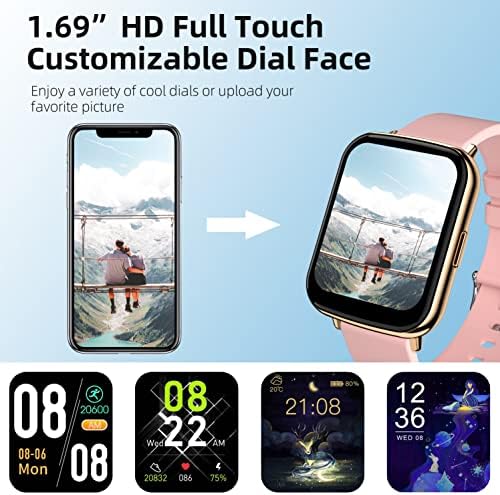 שעון חכם לטלפונים אנדרואיד ו- iOS תואם אייפון תואם סמסונג גברים נשים 1.69 מסך HD מסך חמצן צג דופק IP68 שעון כושר