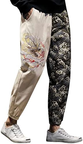 ילד להחליק רופף גברים של יפני רטרו מגמה בתוספת גודל רקום צבע התאמת מקרית מכנסיים מכנסיים לגברים