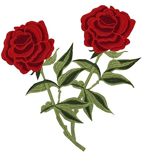 Megrocle 2 PCS פרח ורד ברזל רקום על טלאים, מוטיב DIY בד אפיקה קישוט לקישוט תפירה על טלאים לג'קטים בגדי תרמיל