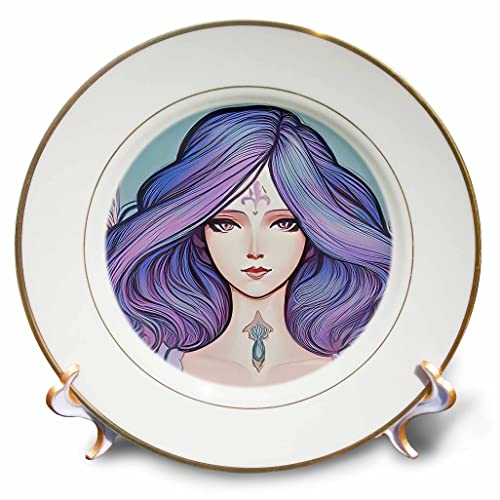 3drose Art Nouveau Woman. אלת מקסימה של חלומות מתוקים עם שיער סגול - צלחות